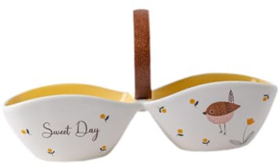 HGZLQKD Divider Bowl Double Compartments Bowl Reusable Pastoral Handled Serving Bowl Divided Bowl for Restaurant Barbecue Household, Yellow