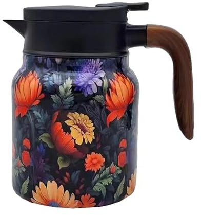 Floral Théière Rétro Theiere Avec Infuseur 1L Théières En Acier Inoxydable Bouilloire À Thé Théière Isotherme thermo Pour Boisson Chaude En Acier Inoxydable Pour Thé En Vrac, Tisane