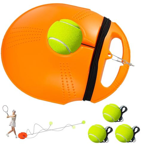 Funmo Tennis-Trainer Tennistrainer Set Trainer Baseboard Set mit 2 Rebound Ball, Selbststudium Übungs-Trainingswerkzeug Tennistrainingsausrüstung für Erwachsene Kinder Spieler Anfänger (Orange)