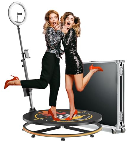 YCKJNB 68CM Photo Booth Machine 360 with Flight Case, Free Custom Logo, VIP Software Control, Auto 360 Spin Video Camera Photobooth with RGB Strip Light for Party TikTok Wedding Rental for 1-2 People