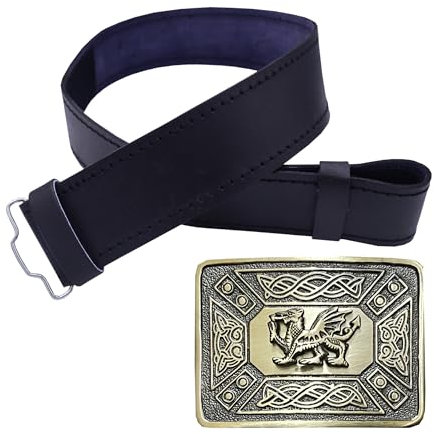 Kilt-Gürtel und Schnalle im walisischen Drachen-Design, handgefertigter Leder-Kilt-Gürtel mit schlichtem Design/antiker keltischer Knoten, Kilt-Gürtel mit Schnalle, Schwarz , XXXL