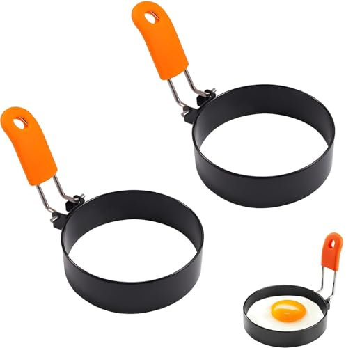 vcsjw 2 Stück Spiegeleiform, Edelstahl Ei Ringe Omelettform, Schwarz, Ringförmige Eierformen für Spiegeleier, Sandwiches, Hackbraten