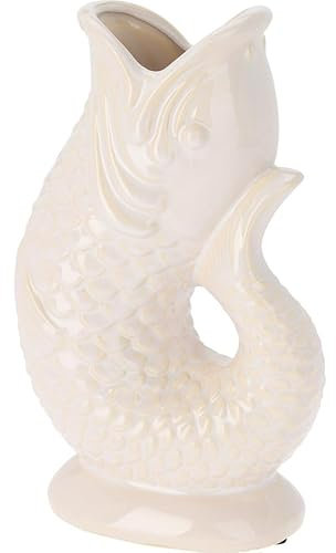 White Porcelain Fish Vase Jug - Modern Design, Stoneware Material, Versatile Usage (26.5cm)