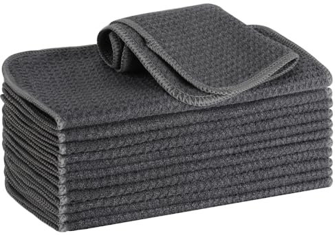 VIVOTE Microfiber Cleaning Cloth No Lint Barista Cloth, Grey Waffle Tea Towel, Dishcloths Washable Kitchen Rags, Thick Household Cleaning Cloths 20cm X 20cm 12 Pcs 380gsm