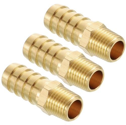 Kozelo 3pcs Brass Hose Barb Fittings 15mm Hose Barb to 7mm NPT Male | Fittings Adapter Connector for Home Machines, Massage Bathtubs, and Irrigation Systems