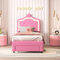 KSFASHZ Letto per bambini, 90 x 200 cm, per bambine e adolescenti, con LED, letti imbottiti, singoli con cassetti, struttura per letto con piattaforma con rete a doghe, testiera regolabile (rosa)
