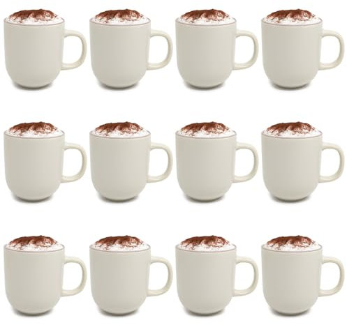 com-four® 12x Kaffeetasse XL - Kaffeebecher groß, im zeitlosen Design - 500 ml Kaffeepott - Jumbotasse mit Henkel für Heißgetränke, Kakao, Tee, Glühwein - spülmaschinengeeignet (12x - beige/rosé)