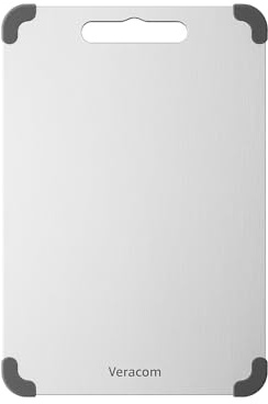 Veracom Tagliere in Acciaio Inox 304 | 34x23 cm | Tagliere da Cucina Professionale Antiscivolo e Igienico per Carne e Verdura | Lavabile in Lavastoviglie, Design Moderno