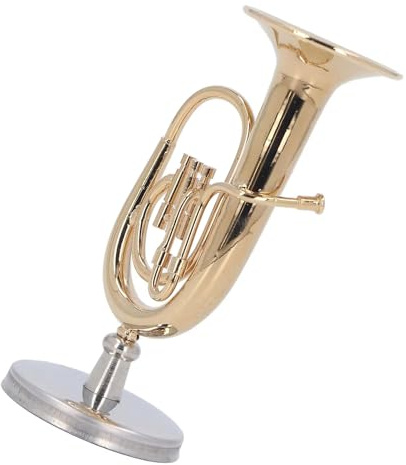 JTYUERWQ Trompetenornamente Miniatur Tuba Modell Messing vergoldet Musikinstrument Ornamente mit Sockel