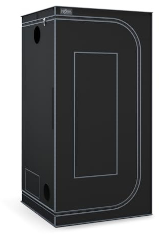 NovaGrove Growzelt 90x90x180cm, Growbox mit 1680D robuster & wasserdichter Außenschicht, hochreflektierender Aluminium-Innenbeschichtung, Grow Tent mit großem Sichtfenster & Bodenwanne, A09 (Schwarz)