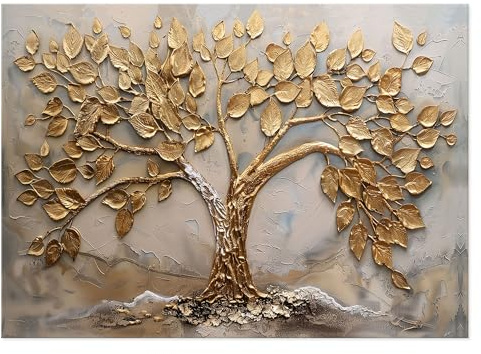Lupia Quadro su Tela Canvas Prime ALBERO DORATO 50x70 cm, Albero della Vita | Stampa artistica pronta da appendere, telaio legno 1,6 cm, per soggiorno camera da letto capezzale ufficio