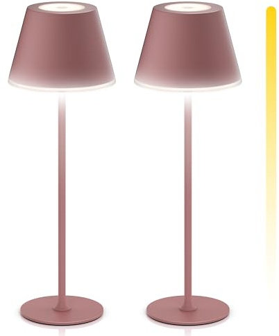 CSL - 2 x LED Tischlampe kabellos dimmbar - mit Akku aufladbar - 3 Farbstufen - warmweiß neutralweiß kaltweiß - Metall - - Tischleuchte - Nachttischlampe - Leselampe - Indoor/Outdoor - Rose