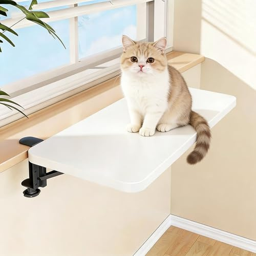 Fensterbank Verlängerung Fensterbankverlängerung für Katzen (ohne Bohren), Küchentisch-Verlängerung zum Anklemmen, Klappbare Schreibtisch-Verlängerungsablage(White,40x20cm(15.7x7.9in))