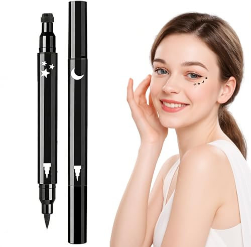 2 Stück Eyeliner mit Stempelfunktion (Sterne & Mond), Wasserfester Stempel-Eyeliner Schwarz für Kreatives Make-up, Einfache Anwendung für Präzise Linien & Motive