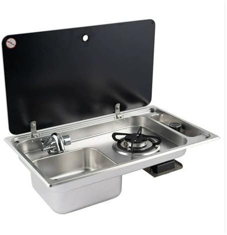 RV Sink Integrated Gas Hob and Unit for Motorhomes Featuring A Tap and Stainless Steel Washbasin Save Space