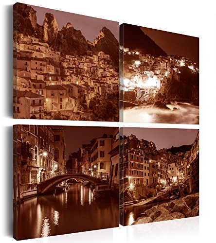 B&D XXL - Wandbilder Set Italien 60x60 cm 4 Teilig je 30x30 Vlies Leinwandbild Kunstdruck modern Wandbilder XXL Wanddekoration Design Wand Bild mehrteilig - italienische Städte Stadt Küste