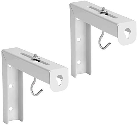 Mount-It! Projector Screen Wall Mount L-Brackets - Wall Hanging Bracket For Home Projector and Movie Screens, 6 Inch Adjustable Mounting Hooks, 1 Pair, White, 66 Lb Capacity Each