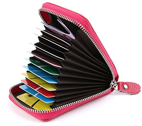 AirZyx Kreditkartenetui Damen Leder RFID Schutz Reißverschluss (Rose Rot)