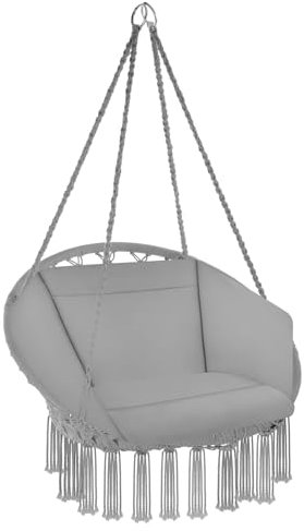 tectake® Fauteuil Suspendu Relax Design Intérieur & extérieur, Fauteuil Relax, Fauteuil de Lecture Cocooning 1 Place, Coussin Chaise XXL Moelleux Inclus - Gris