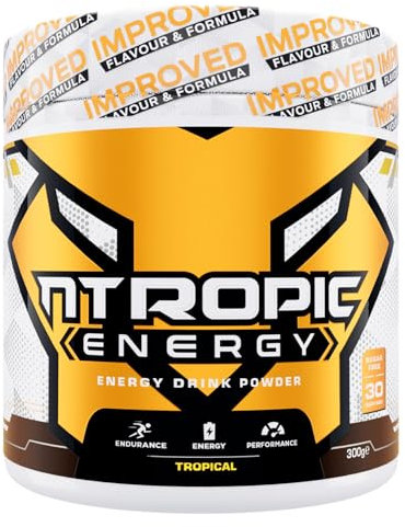 NTROPIC ENERGY – Premium Energy Drink Powder - Tropical | Formulated for Gaming, Gym Workouts & Cardio | Improve Endurance, Energy & Performance | Sugar Free, Vegan (30 Servings, 300g)