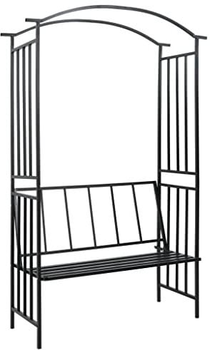 vidaXL Rosenbogen mit Bank Sitzbank Gartenbank Rankhilfe Rosenspalier Gartenbogen Pergola Torbogen Rankgitter Schwarz 128x50x207 cm Eisen