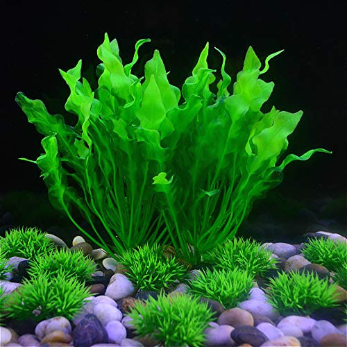 Plantas de plástico verde para acuario, decoración de césped de 9,5 cm de altura, plantas acuáticas artificiales de hoja ancha, hierba de agua de acuario para decoración de pecera.