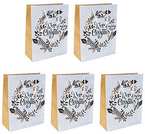 SIGEL QW006 große Papier-Geschenktüten | 5er Set | gold/schwarz | Weihnachten | 33x26 cm | Merry Christmas