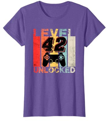 42nd Birthday Level 42 Unlocked Vintage Retro T-Shirt