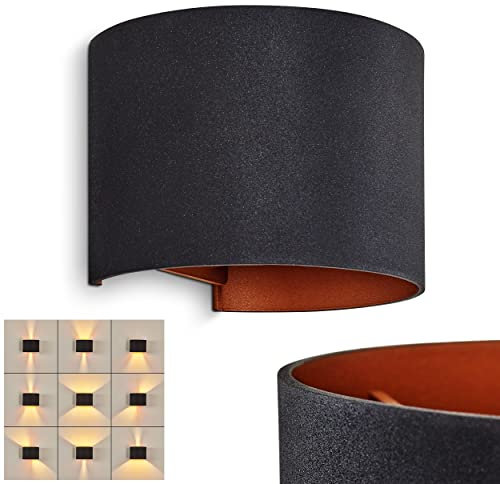 Wandleuchte Badajoz, moderne Wandlampe aus Metall in Schwarz/Kupferfarben, runde Leuchte mit verschiedenen Lichteffekten durch verstellbaren Schirm, Up & Down Leuchte, 1-flammig, G9, ohne Leuchtmittel