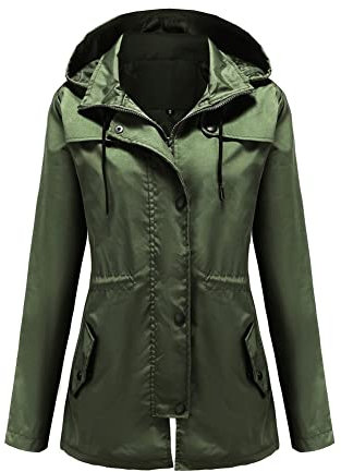 YUNCLOS Femme Blouson Veste de Pluie Mi-Long Imperméable Léger et Respirant Veste à Capuche Coupe-Vent d'Extérieur