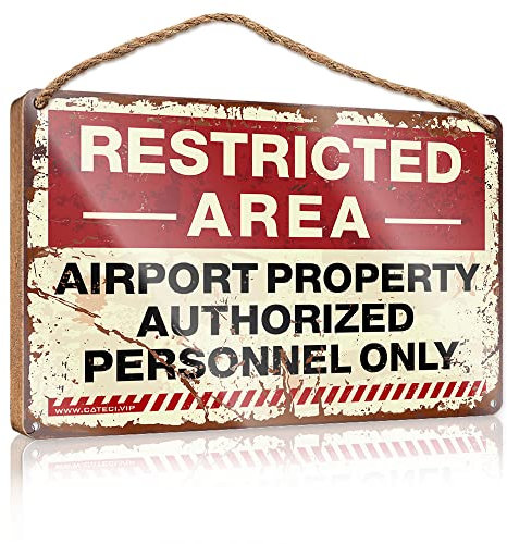 COTECI Señal de puerta para puerta delantera exterior área restringida propiedad aeropuerto personal autorizado solo carretera colgante placa de madera decoración vertical cartel de bienvenida