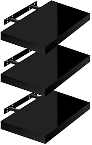 WOLTU Wandregal Volato Set von 3 Regalen Wandboard freischwebend Schweberegal CD DVD Regal Bücherregal Holz Board 30x22,9x3,8cm Schwarz RG9489sz-3