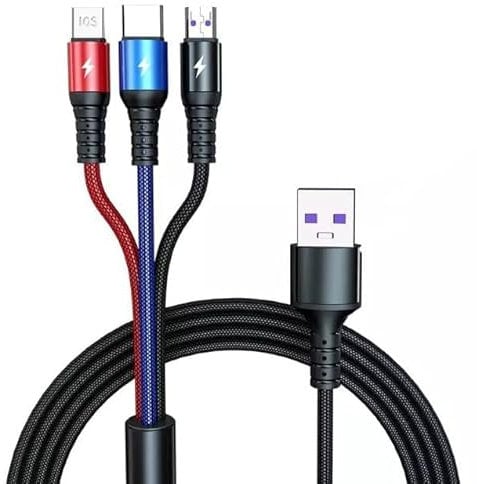 2 Meter 3 in 1 Multi Charge Nylon Data Cable Lead Cord Multi USB 5V/3.1A 40W Charging Cable USB Micro Type C Phone Connector Compatible with iPhone 15,iPad,Android,IOS,Samsung,Huawei,Tablet,Powerbank