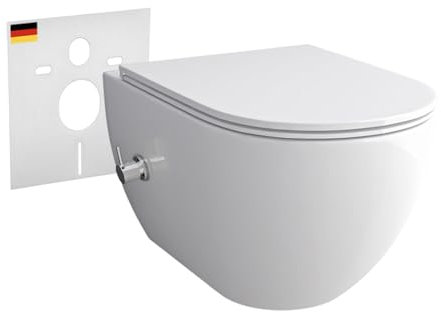 Alpenberger Bidet WC | Dusch WC Set | Hänge WC ohne Spülrand | Toilettendeckel mit Absenkautomatik | Toilette mit Schallschutz & Podusche | Kloschüssel mit Armatur | Passend Geberit