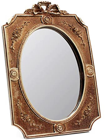 Eaoundm Antiker dekorativer Wandspiegel Vintage Hängespiegel Desktop-Spiegel Tischspiegel 23,1 x 16,5 cm oval