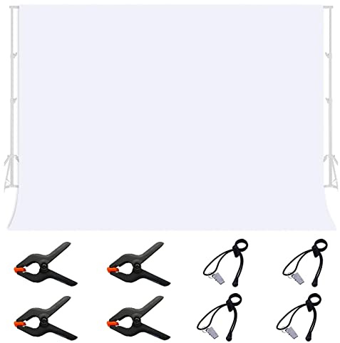 Jiuzcare Fond Photo Blanc 3 x 2M - Tissu Pliable et Lavable avec 8 Clips pour Studio de Photographie et Prise de Vue Vidéo