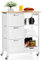 GIANTEX Carro de Cocina con 4 Ruedas, 3 Cajones, 3 Estantes Abiertos y Tapa de Madera de Caucho, Isla de Cocina Móvil con Bandeja Desmontable, 67 x 37 x 83,5 cm (Blanco)