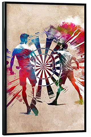 artboxONE Poster mit schwarzem Rahmen 90x60 cm Sport Zwei Dartspieler - Bild Dart Dart dartscheibe