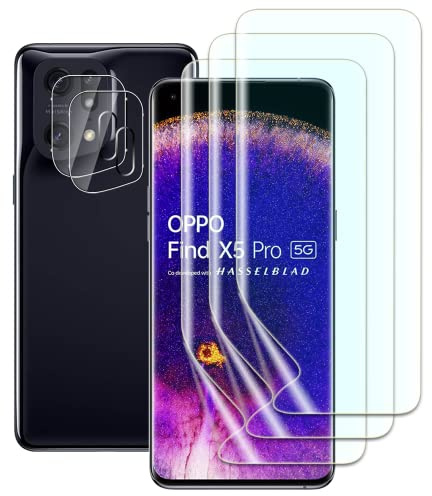 FWang Protecteur d'écran compatible avec OPPO Find X5 Pro,prend en charge les empreintes digitales,résistant aux rayures,sans bulles,HD,3 films en TPU et 2 caméras en verre trempé
