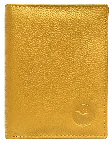 LOLUNA® Petit Portefeuille Cuir Souple, 2 Volets Compact et Pratique pour Placer permis, identité, Cartes, Billet et Monnaie - Jaune Moutarde