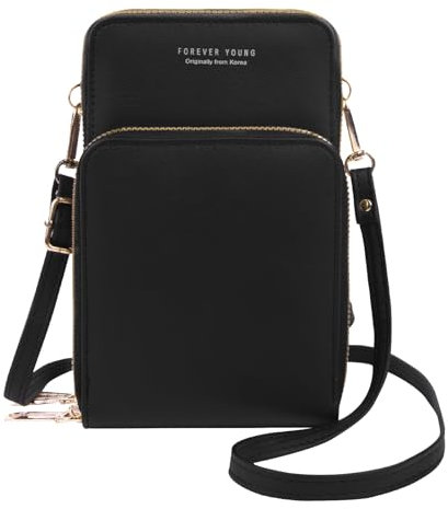 flintronic Damen Handy Umhängetasche | Kleine Tasche | PU Leder Geldbörse zum Umhängen mit Geldbörse Kartenfächer | Crossbody Umhängetaschen für Handy, Schwarz
