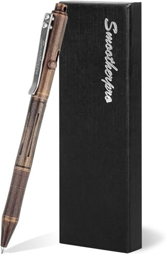 SMOOTHERPRO Solid Brass Bolt Action Pen/Ballpoint Pen | Compatible with Pilot G2 Refill | Stainless Steel Clip Heavy Weight | for Tremor Parkinson Arthritic Hands (RG335) | Copper Plated Retro Black