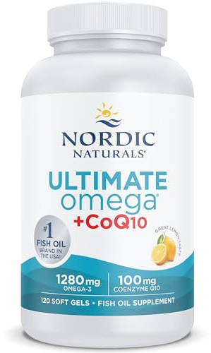 Nordic Naturals Ultimate Omega-3 + CoQ10 Nahrungsergänzung, 1280 mg Omega-3 Fischöl mit EPA, DHA und Coenzym Q10, hochdosiert, natürlich, Zitronengeschmack, 120 Softgels, sojafrei, glutenfrei