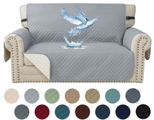 YSTELLAA 100% Wasserdicht Sofa Überzug 2 Sitzer, Couch Bezug Rutschfes, Waschbar Couchüberzug, Sofabezug Mit Armlehnen, Universal Sofa Covers Für Katze Hund, Mit Gummiband, Hellgrau