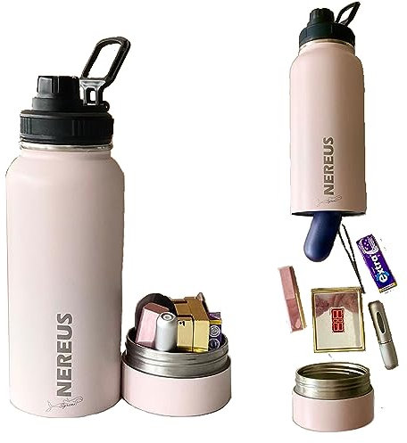 NEREUS Water Bottle with hidden/secret compartment - thermal lined for hot and cold drinks (Seashell Pink)