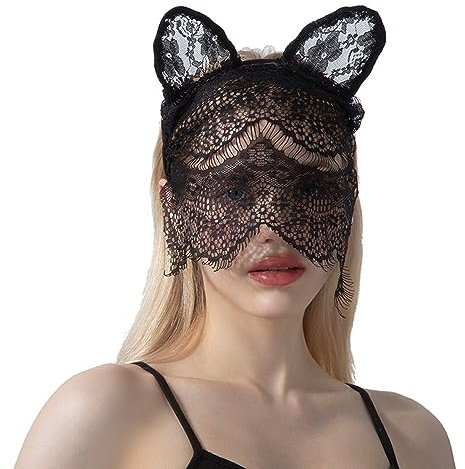 NICENEEDED Spitzen-Hautmaske, Maskerade Stirnband Haarband Maske, Vollgesichtsmaske, Party, Schwarzer Schleier, Kopfbedeckung, Netz-Kopfbedeckung, Rave, Ausgehöhlte Kopfbedeckungen Für Kostümparty-Out