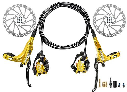 Fahrrad-Hydraulik-Scheibenbremsen-Set 4-Kolben-Doppelbremse Leistungsstarke Bremse Links Vorne Rechts Hinten Aluminium-CNC-Scheibenbremse Mit 160-mm-Rotoren Und 800/1600-mm-Schläuchen For MTB ( Color