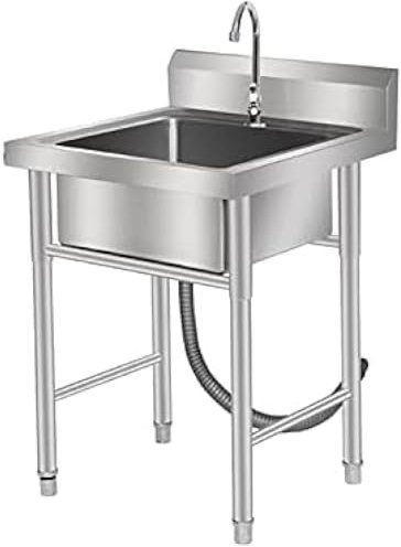 Lavello da Esterno per Uso Domestico E Commerciale Lavello in Acciaio Inox Lavello da Cucina Catering Vasca Singola con Staffa,60×60×80CM Slot Singolo Economico,Bonny369