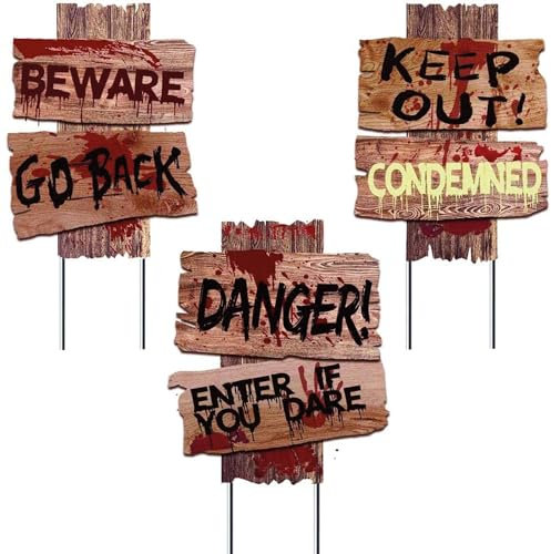 3 Große, furchteinflößende Halloween-Schilder | Schilder für draußen oder drinnen | Dekoration Zubehör Horror | Wasserfest und widerstandsfähig | 100% Fun | OriginalCup®.