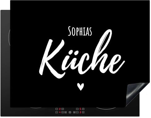 KitchenYeah© Herdabdeckplatte Personalisiert Einteilig Küche Abdeckplatte für Ceranfeld Abdeckung Induktionskochfeld Aufrollbare Matte Küche - Name - Herz - Schwarz/Weiß - 52L x 60B cm
